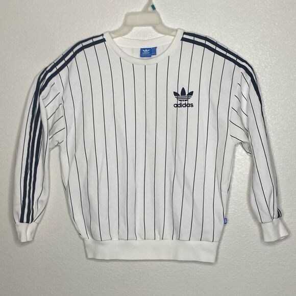 ADIDAS Originals Women’s Striped Oversized Sweatshirt with Trefoil Front Logo S - Picture 1 of 10
